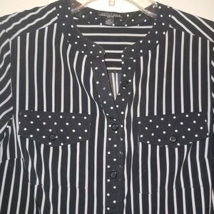 NOTATIONS Y2K Petite Striped Polka Dot Collar long sleeve Shirt Top‎ PS